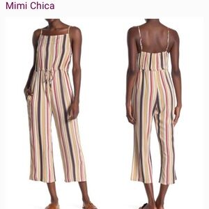 NWT Sz S Mimi Chica white and Tan striped Jumpsuit with Relaxed Fit